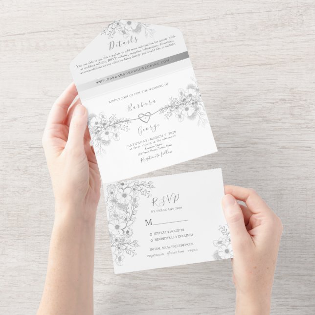 Invitación Todo En Uno Boda de Fotografía de Caligrafía Elegante Moderna (desgarro)