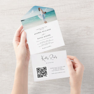 Invitación Todo En Uno Boda de fotografía de la playa del mar Verde azula