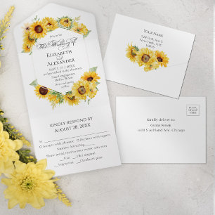 Invitación Todo En Uno Boda de fotografía de otoño geométrico de girasol