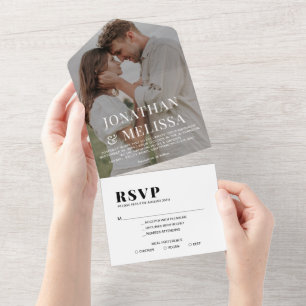 Invitación Todo En Uno Boda de fotografía simple superpuesta en blanco y 