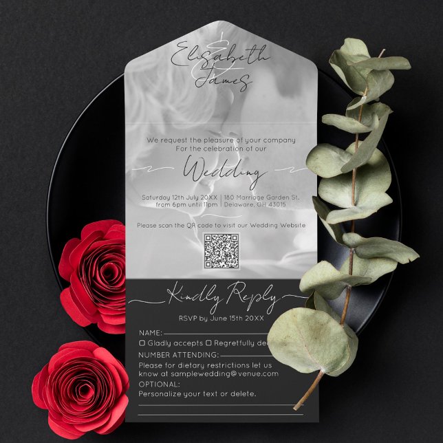 Invitación Todo En Uno Boda de fotografías de estilo elegante negro y bla (Subido por el creador)
