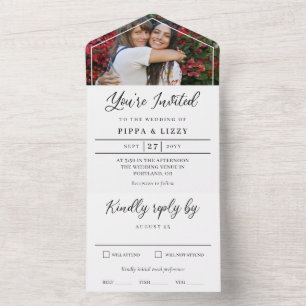 Invitación Todo En Uno Boda de fotografías invitadas con guiones negros