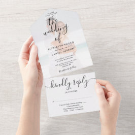 Invitación Todo En Uno Boda de fotografías Minimalistas de guión elegante