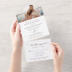 Invitación Todo En Uno Boda de fotografías Minimalistas de guión sencillo