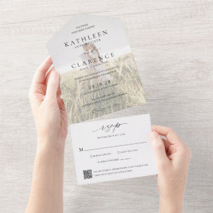 Invitación Todo En Uno Boda de fotos de código QR clásico formal simple