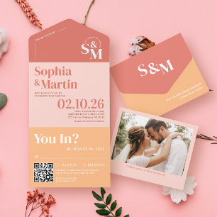 Invitación Todo En Uno Boda de fotos de color y pintura brillante de past