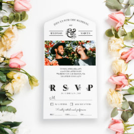 Invitación Todo En Uno Boda de fotos y Ampersand Black White Floral