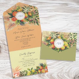 Invitación Todo En Uno Boda de Frutas Cítricas de Naranja Moderna