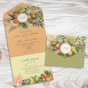 Invitación Todo En Uno Boda de frutas de cítricos Naranja moderno