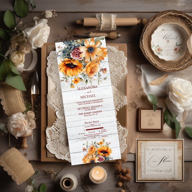 Invitación Todo En Uno Boda de girasol de acuarela rusa (Subido por el creador)