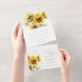 Invitación Todo En Uno Boda de girasol de color de agua de boho mínimo