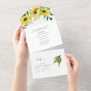 Invitación Todo En Uno Boda de girasol eucalipto ambos padres