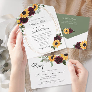 Invitación Todo En Uno Boda de girasol ruso con RSVP