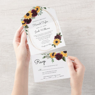 Invitación Todo En Uno Boda de girasol ruso y Rosas