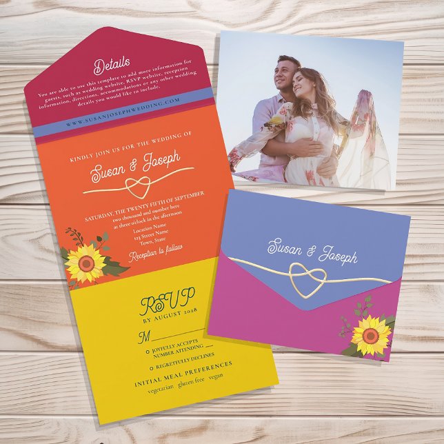 Invitación Todo En Uno Boda de girasol vibrante (Subido por el creador)