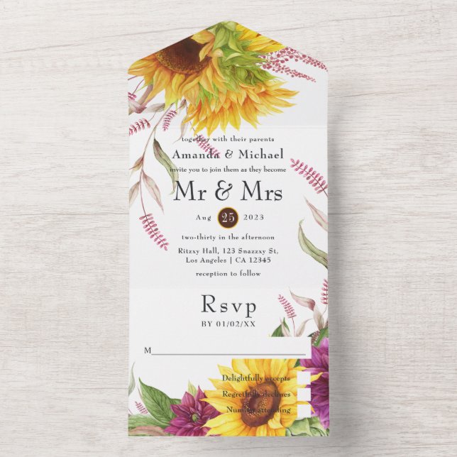 Invitación Todo En Uno Boda de Girasoles (Interior)