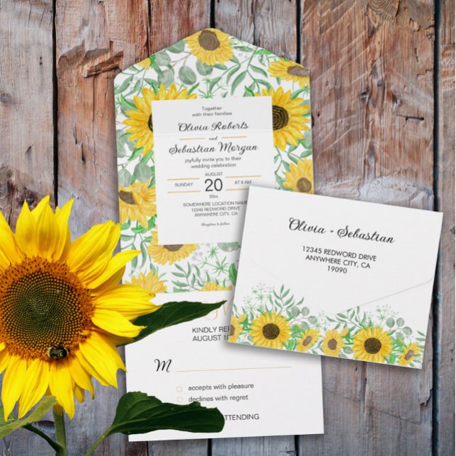 Invitación Todo En Uno Boda de girasoles acuarela (Subido por el creador)