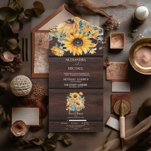 Invitación Todo En Uno Boda de Girasoles con Acuarela de Otoño