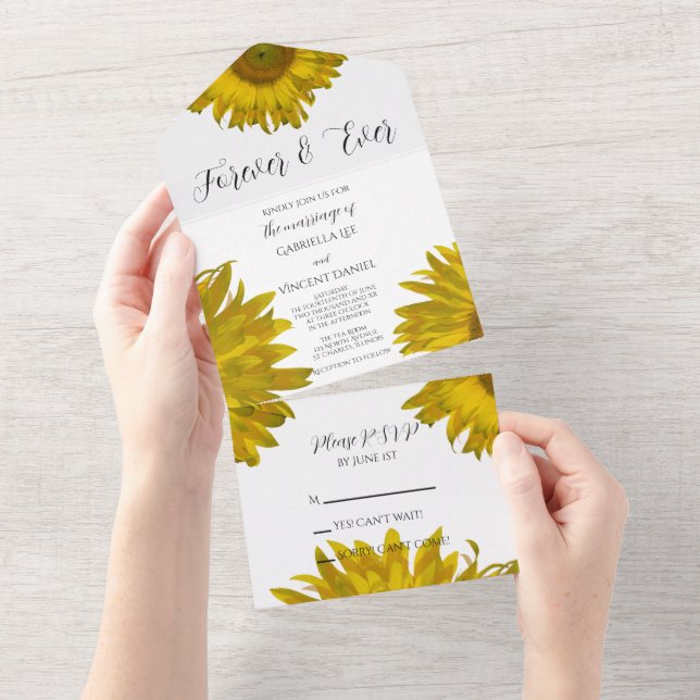 Invitación Todo En Uno Boda de girasoles dispersos amarillos (desgarro)