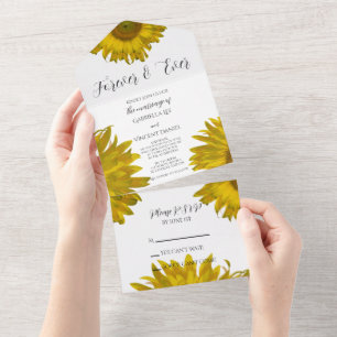Invitación Todo En Uno Boda de girasoles dispersos amarillos