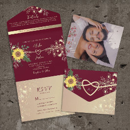 Invitación Todo En Uno Boda de Girasoles Otoñales de Borgoña