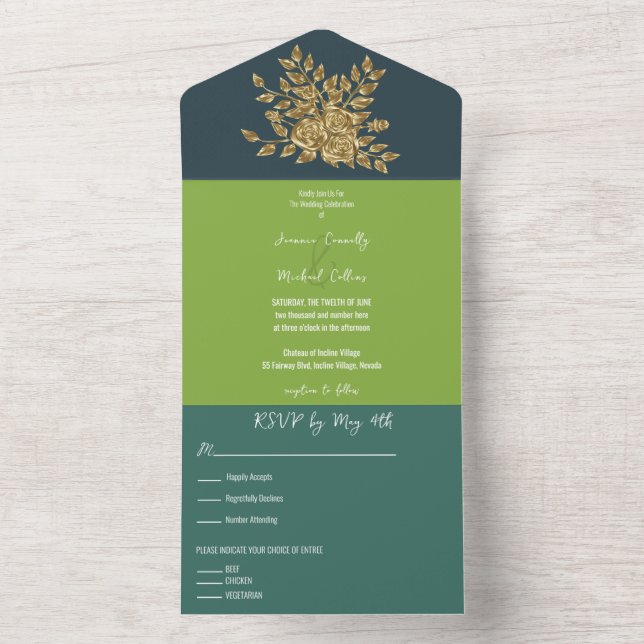 Invitación Todo En Uno Boda de Gorgeous Gold Rosa (Interior)