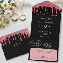 Boda de goteo de Purpurina Black & Pink Rose Gold