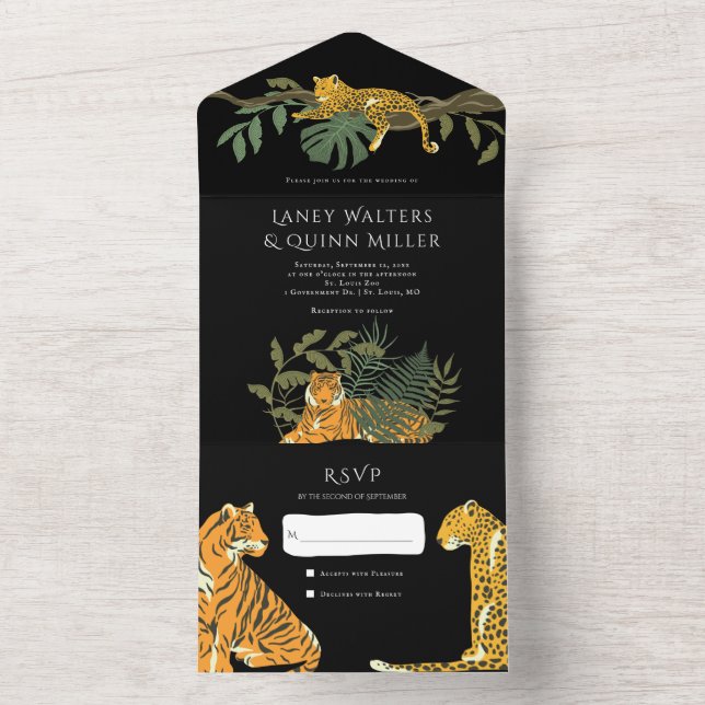 Invitación Todo En Uno Boda de Grandes Felinos de Safari Salvaje (Interior)