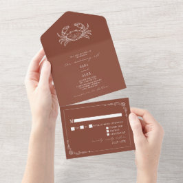 Invitación Todo En Uno Boda de granja Vintage Crab Terracotta RSVP