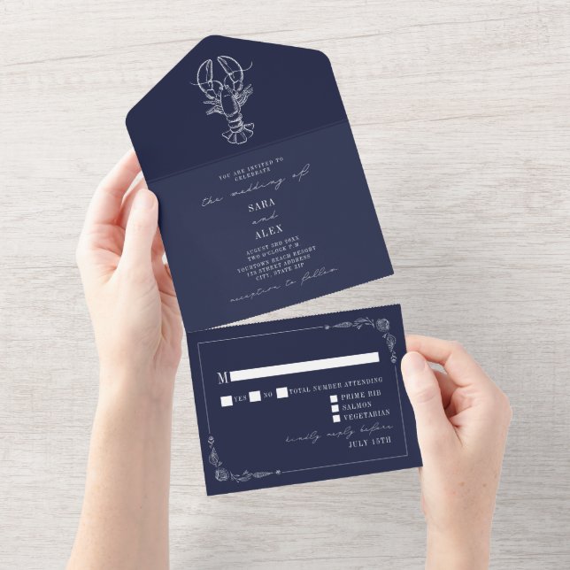 Invitación Todo En Uno Boda de granja Vintster Blue RSVP (desgarro)