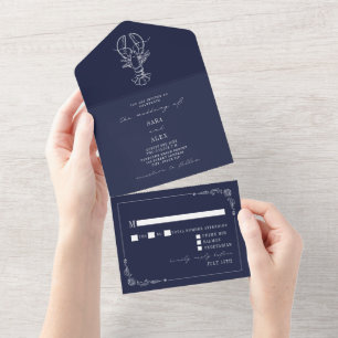 Invitación Todo En Uno Boda de granja Vintster Blue RSVP
