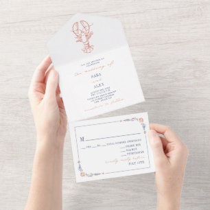 Invitación Todo En Uno Boda de granja Vintster Red & Blue RSVP