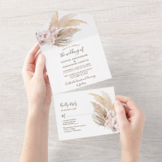 Invitación Todo En Uno Boda de Grass Boho Pampas, el desierto de las flor