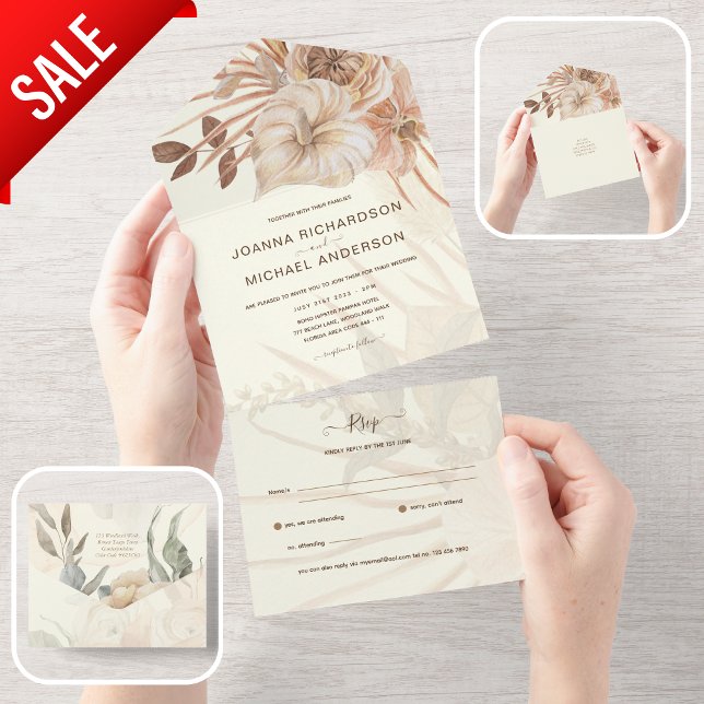 Invitación Todo En Uno Boda de Grass de BOHO Pampas inclusiva RSVP (Subido por el creador)