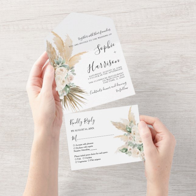 Invitación Todo En Uno Boda de Grass Desert Boho Pampas (desgarro)