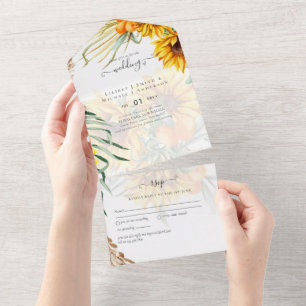 Invitación Todo En Uno Boda de Grass Rústico Sunflowers Pampas
