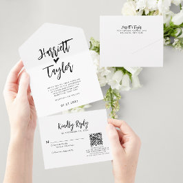 Invitación Todo En Uno Boda De Guión De Corazón Simple Y Encantador Códig