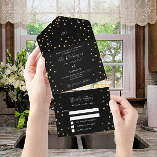 Invitación Todo En Uno Boda de guión de estrellas de oro negro