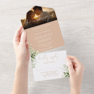 Invitación Todo En Uno Boda de guión floral verde fotografía
