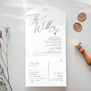 Invitación Todo En Uno Boda de guión mínimo caprichoso del sellado y enví