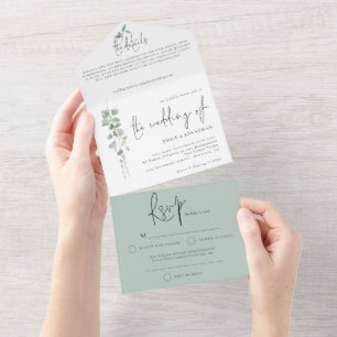 Invitación Todo En Uno Boda de guión moderno de eucalipto