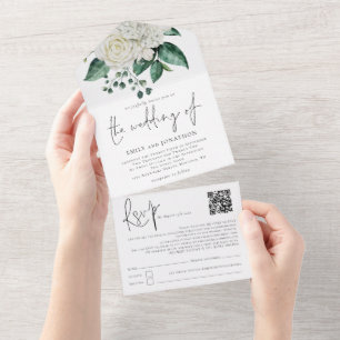 Invitación Todo En Uno Boda de guiones de código QR de fletamento blanco