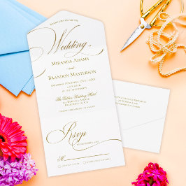 Invitación Todo En Uno Boda de guiones de oro simple y elegante