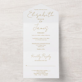 Invitación Todo En Uno Boda de guiones elegantes Minimalistas de moda dor