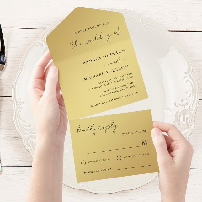 Invitación Todo En Uno Boda de guiones escritos a mano Gold y Black Moder (Subido por el creador)