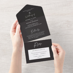 Invitación Todo En Uno boda de guiones simple y blanco