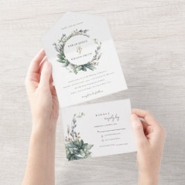 Invitación Todo En Uno Boda de guirnaldas de color verde acuático ruso
