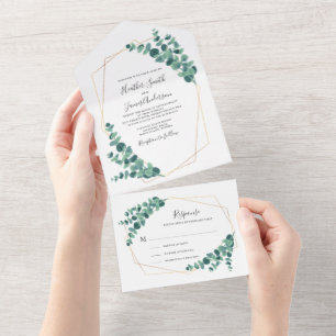Invitación Todo En Uno Boda de guirnaldas geométricas de eucalipto