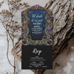 Invitación Todo En Uno Boda de Halloween Art Nouveau Gótico