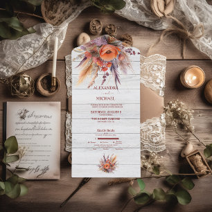 Invitación Todo En Uno Boda de hierba Pampas con acuarela bohemio